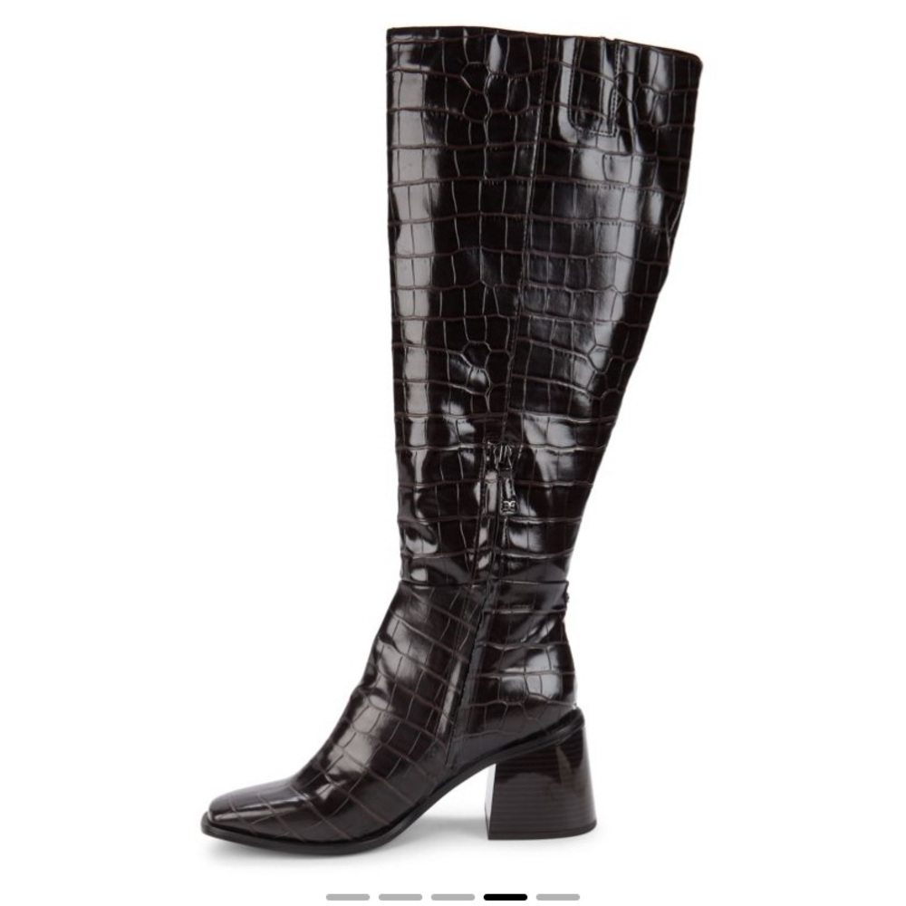 $250 Sam Edelman Wade Espresso Stacked Block Heel Pointed Toe Knee High Boots 10